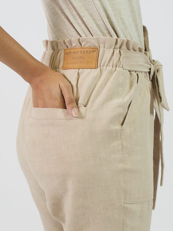 Elongated Ladies Leisure Trouser Paper Bag Waist - Beige - Detail 1