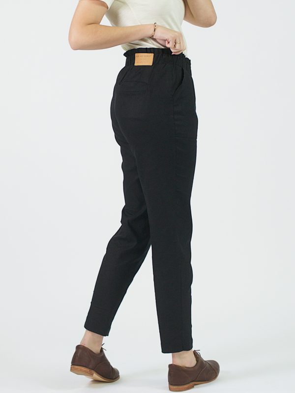 Elongated Ladies Leisure Trouser Paper Bag Waist - Black - Side Back