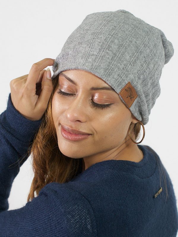 High Top Beanie - Grey Melange Cable Knit - Front