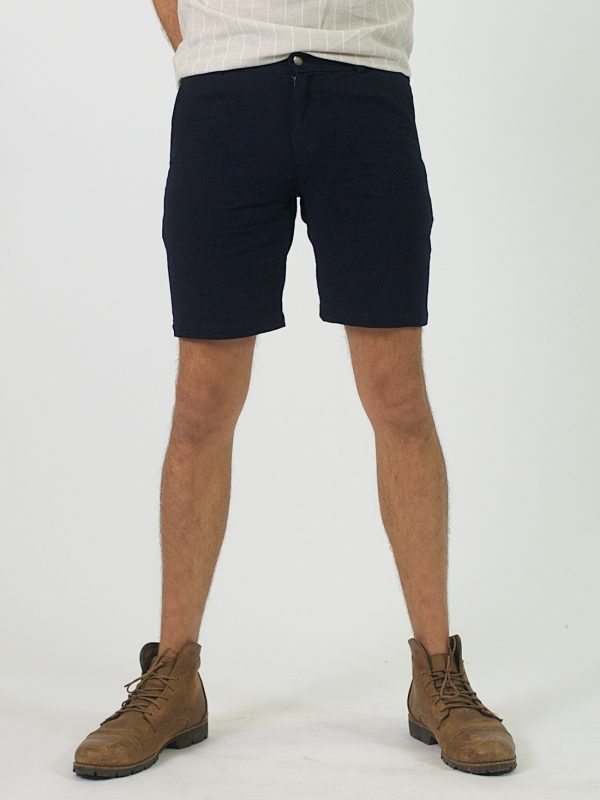 Male Linen Short - Black - Front