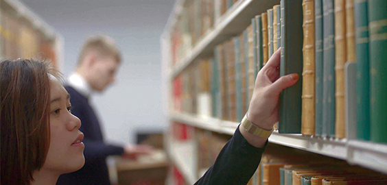 a woman in a library