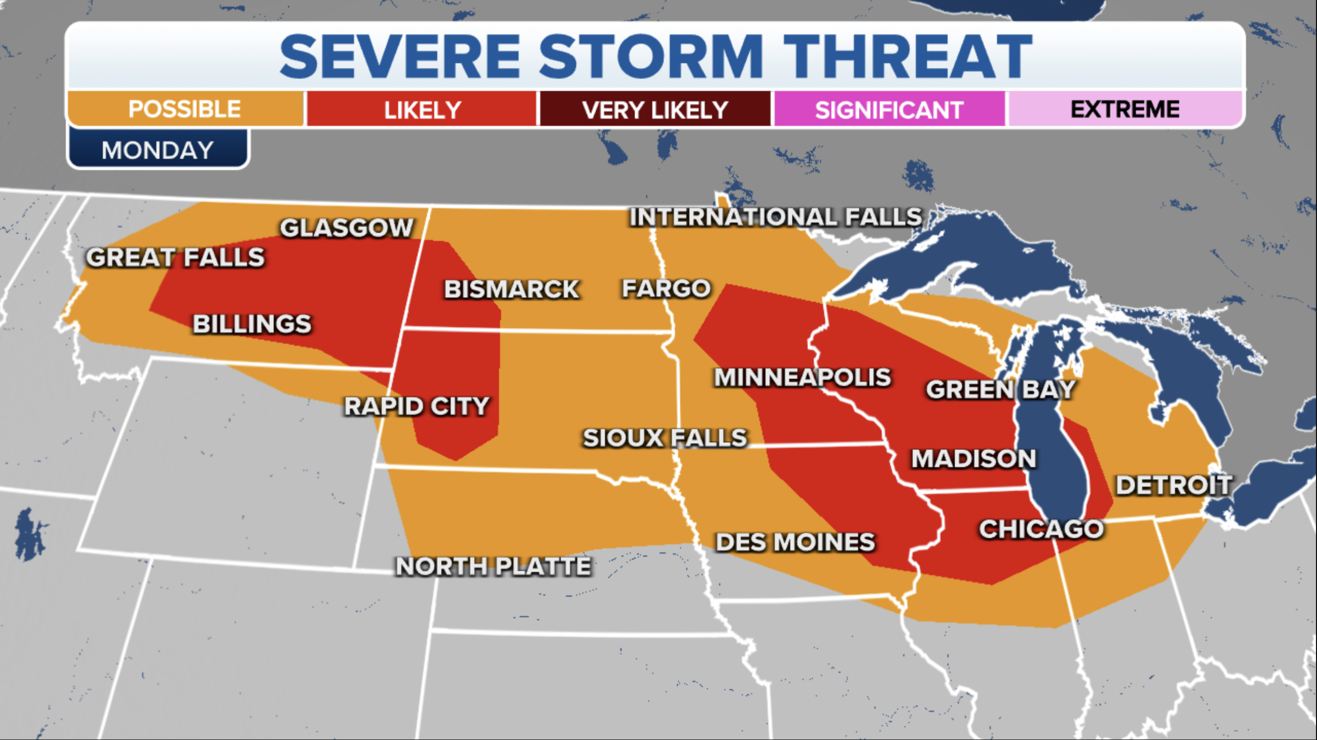 Severe storms are likely in several parts of the Midwest.