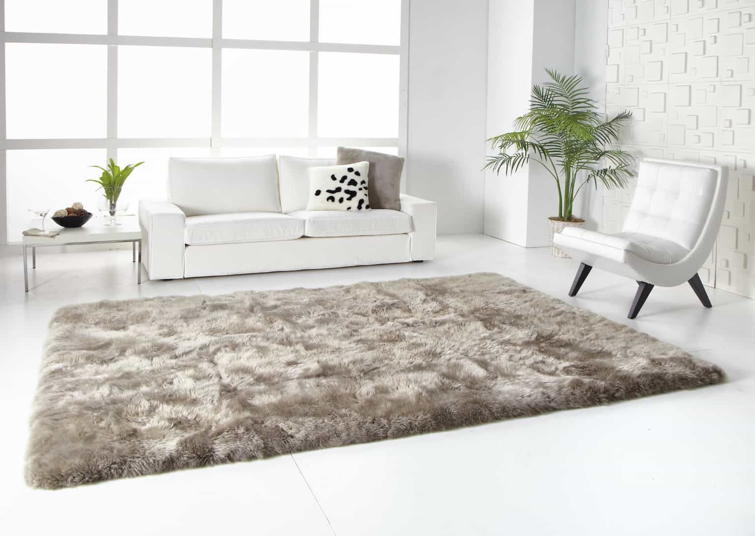 Elegance Living Room With Minimalist Chairs And Soft Sheepskin Fur Rug (Photo 1 of 15)