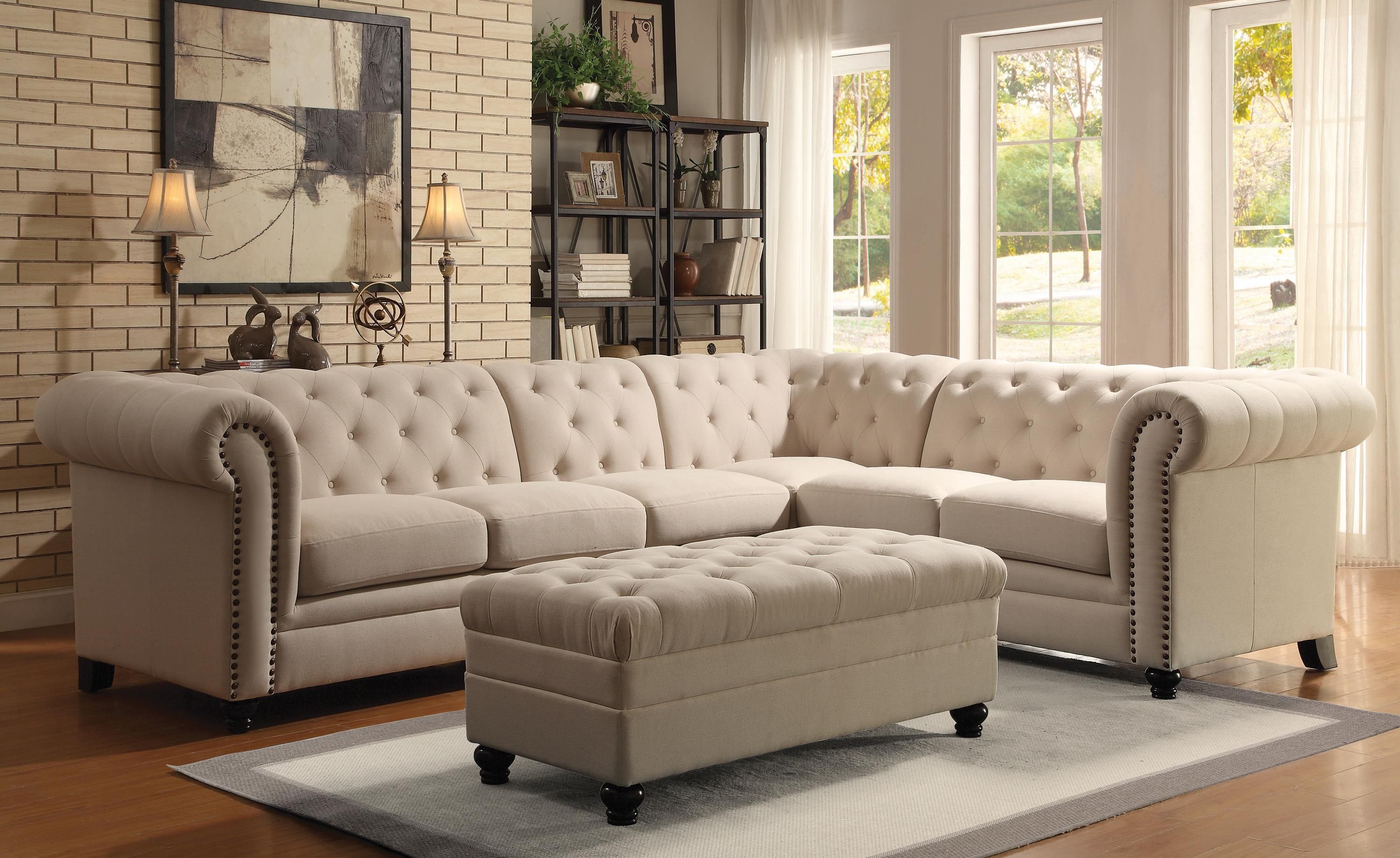 Coaster Roy Button Tufted Sectional Sofa With Armless Chair With Regard To Traditional Sectional Sofas Living Room Furniture (Photo 4 of 20)