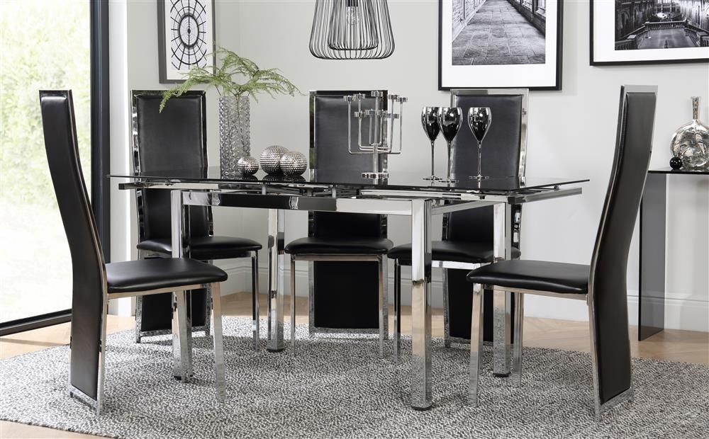Featured Photo of Black Glass Extending Dining Tables 6 Chairs