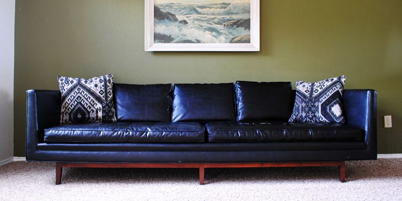 Found: Mid Century Modern Black "Leather" Sofa – The With Dove Mid Century Sectional Sofas Dark Blue (Photo 15 of 15)