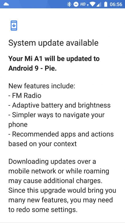 Mi A1 Android 9.0 Pie with Dual 4G VoLTE