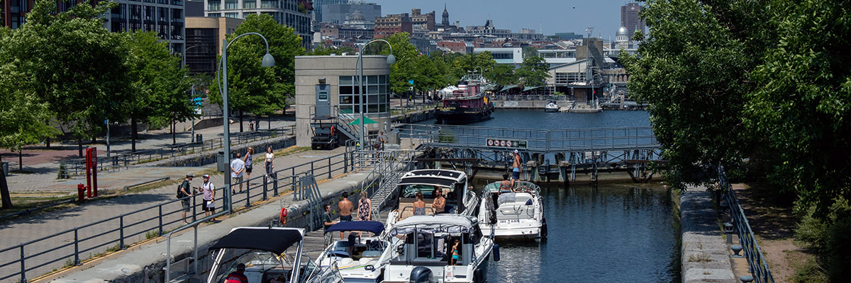 Boats in the Lachine Canal lock