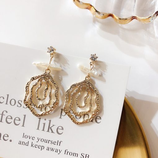 Gold Pearl Rose Earrings