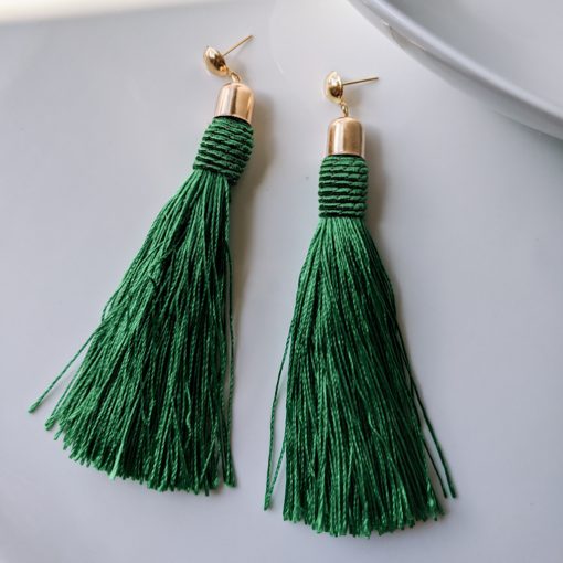 Green Bohemian Tassel Earrings