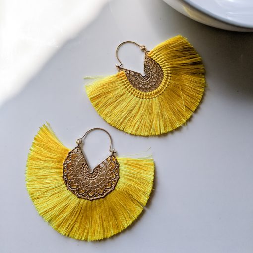 Yellow Fan-shaped Tassel Earrings