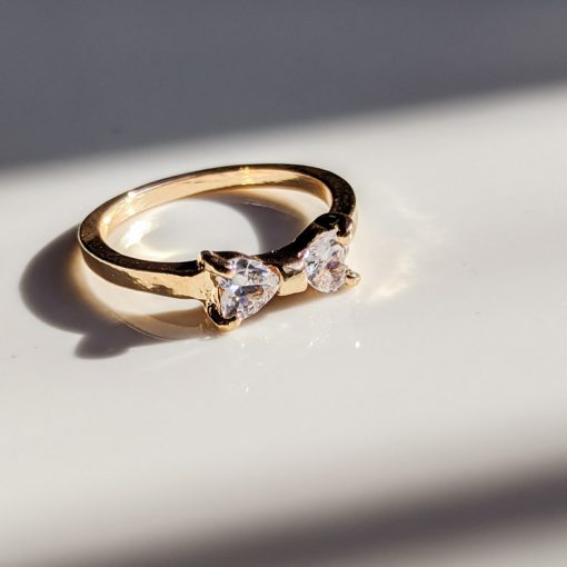 Gold Bow Double Diamond Fashion Ring