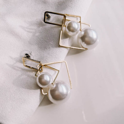 Geometric Shape and Pearl Earrings