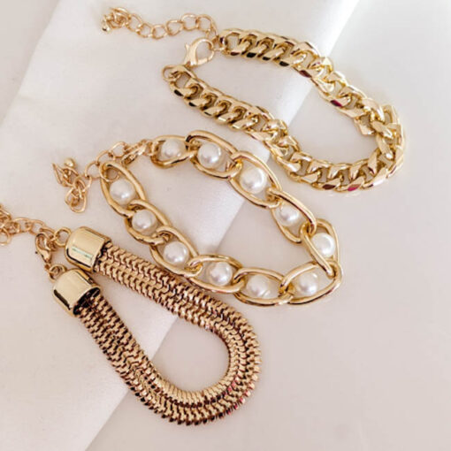 Gold Pearl Bracelet 3 Piece Set