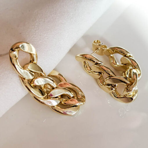 Chain Style Drop Earrings (Gold Plated, Tarnish Free)