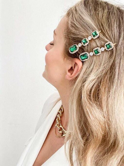 Green Rhinestone Luxury Crystal Hairpin