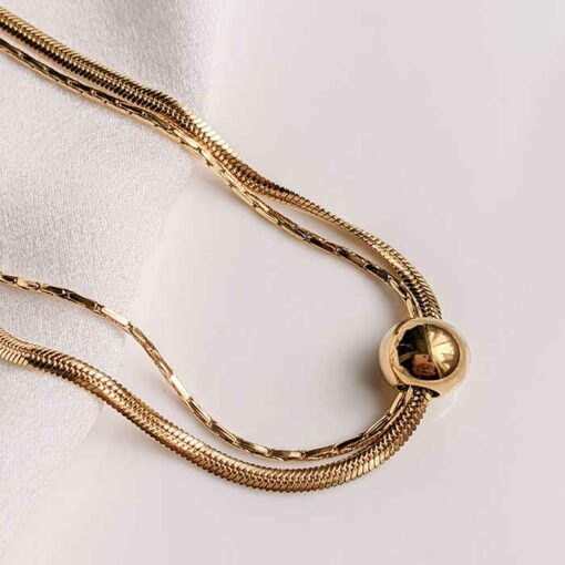 Double Snake Bone Gold Ball Necklace (18K Gold Plated, Tarnish Free)