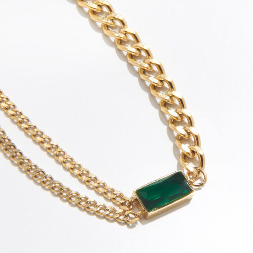 Emerald Accent Chain Bracelet (18K Gold Plated, Tarnish Free)