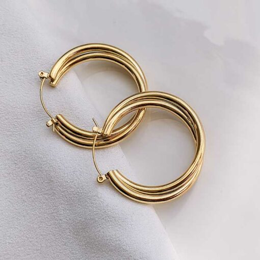 Double Hoop Earrings (18K Gold Plated, Tarnish Free)