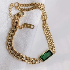 Emerald Accent Chain Bracelet (18K Gold Plated, Tarnish Free)