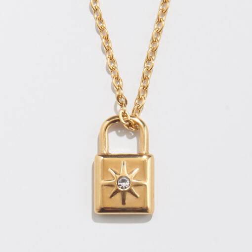 Gold Lock Necklace (18K Gold Plated, Tarnish Free)