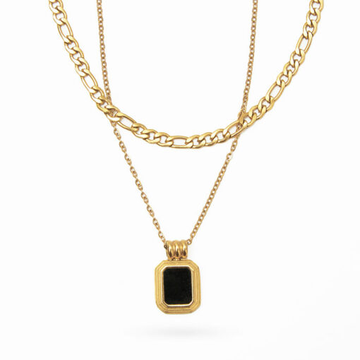 Black Double-layer Necklace (Gold Plated, Tarnish Free)