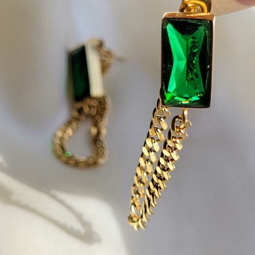 Gold Emerald Tassel Earrings (18K Gold Plated, Tarnish Free)