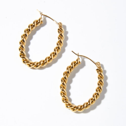 Twisted Oval Hoop Earrings (18K Gold Plated, Tarnish-Free)