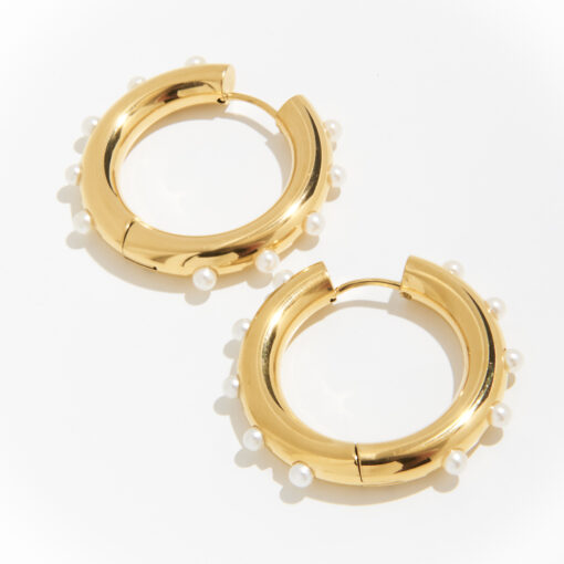 Pearl Dot Hoop Earrings (18K Gold Plated, Tarnish-Free)