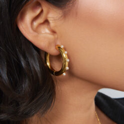 Pearl Dot Hoop Earrings (18K Gold Plated, Tarnish-Free)