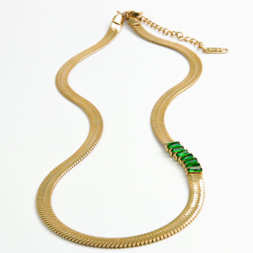Green Zircon Necklace (18K Gold Plated, Tarnish-Free)