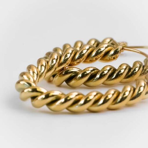 Twisted Oval Hoop Earrings (18K Gold Plated, Tarnish-Free)