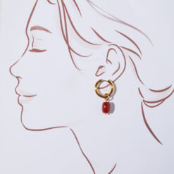 Gold Red Drop Hoop Earrings