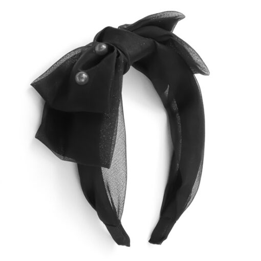 Black Mesh Pearl Bowknot Headband