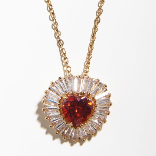 Ruby Heart Necklace (18K Gold Plated, Tarnish-Free)