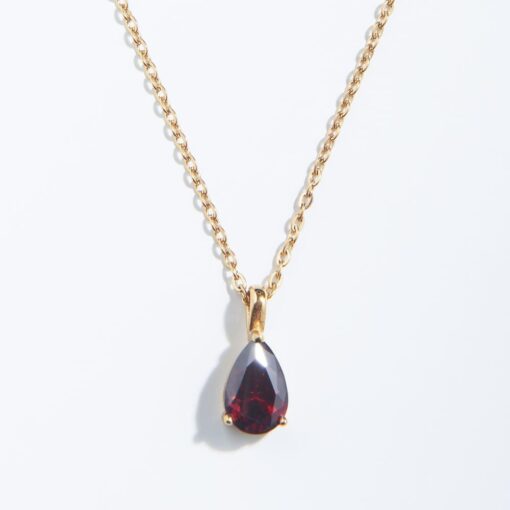 January Garnet Birthstone Necklace (18K Gold Plated, Tarnish-Free)