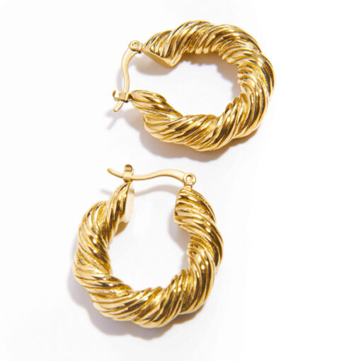Large Twist Hoop Earrings (18 K Gold Plated, Tarnish Free)