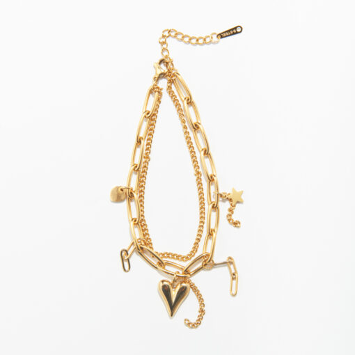 Hearts Chain Bracelet (Gold Plated, Tarnish-Free)