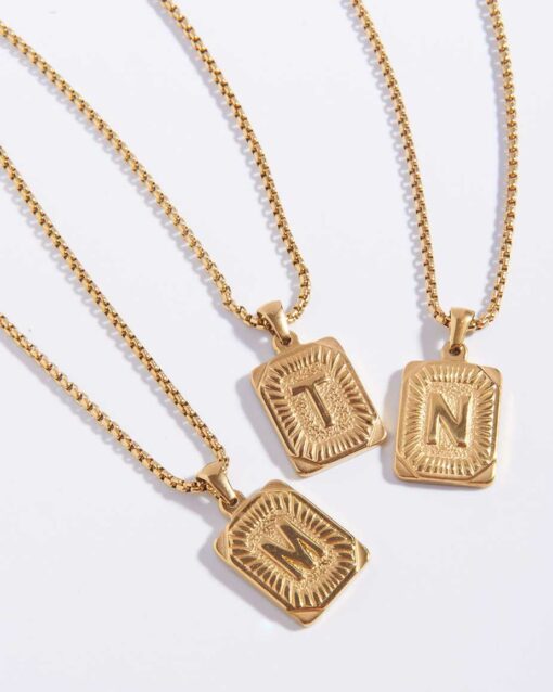 18K Gold Rectangular Initial Necklace (18K Gold Plated, Tarnish-Free)