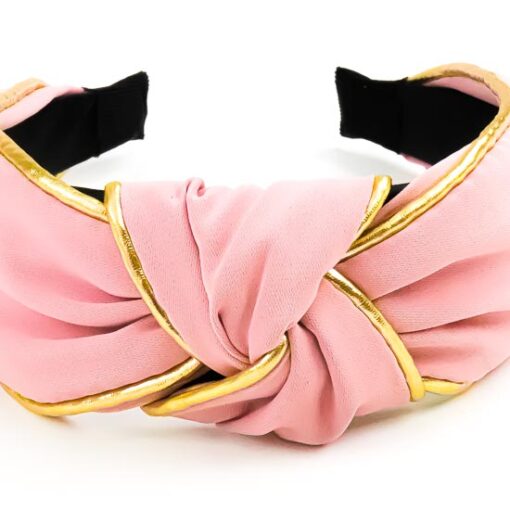 Gold Trim Pink Knotted Fashion Headband