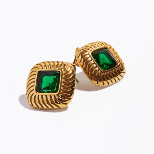Green Zircon Stud Earrings (18K Gold Plated, Tarnish-Free)