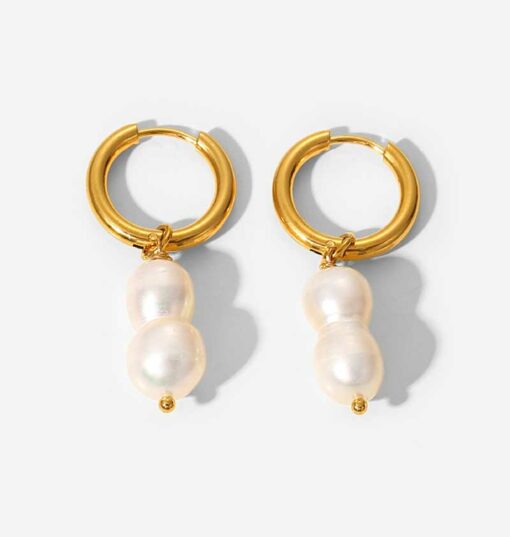 Double Pearl Drop Earrings (18K Gold Plated, Tarnish-Free)