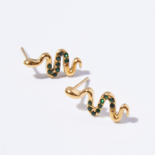 Snake Stud Green Earrings (18K Gold Plated, Tarnish-Free)