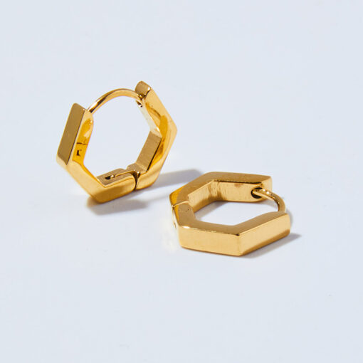 Hexagon Hoop Earrings (18k Gold Plated, Tarnish-Free)