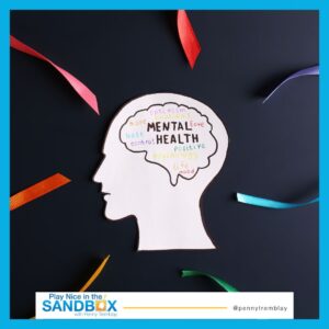 image of a white paper cutout of a head on a black background with different coloured ribbons laying beside the head showing mental health written in the centre