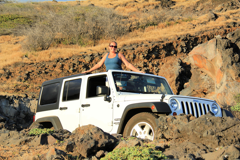 Lina Stock of Divergent Travelers Adventure Travel Blog in a Jeep on the Road To Hana