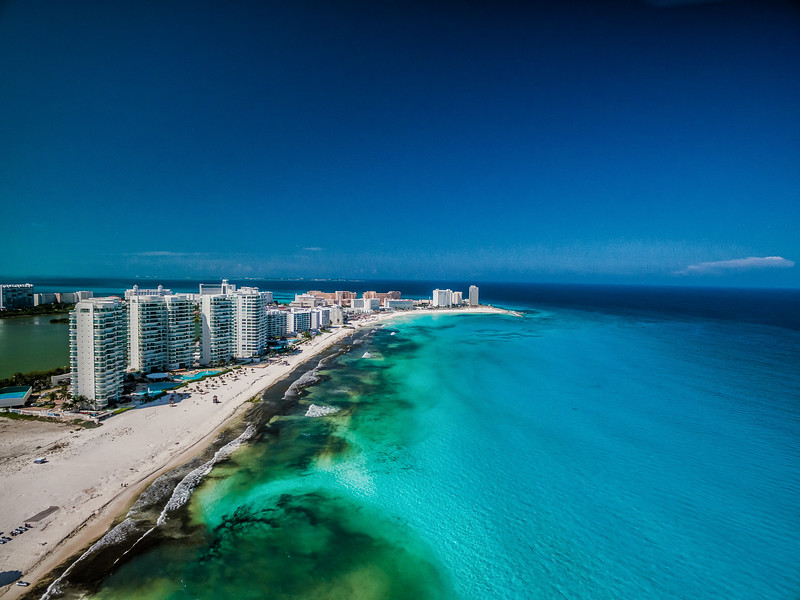 The Cancun beach strip in Mexico