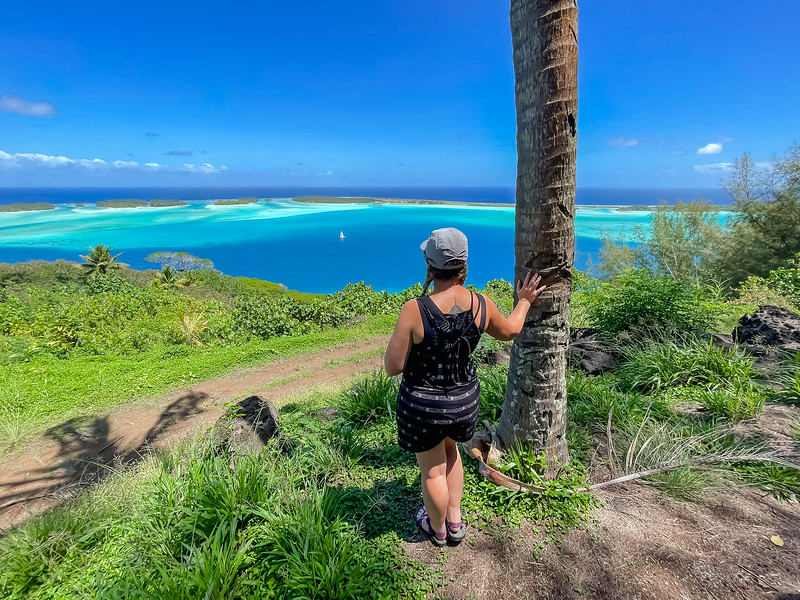 Lina Stock standing at a scenic overlook in Bora Bora