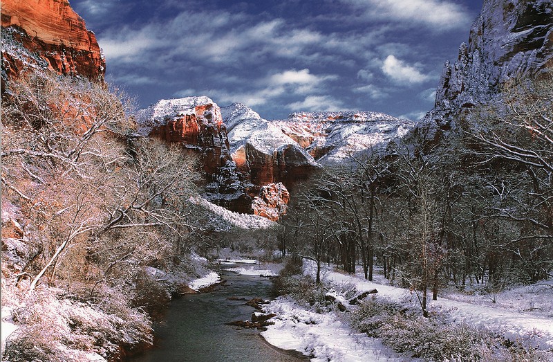 January in Zion National Park with snow.