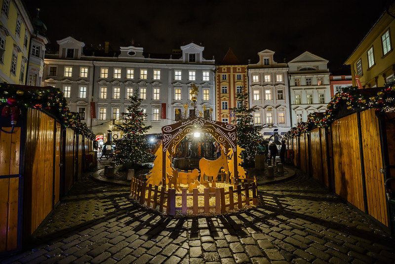 Christmas huts in Prague's Republic Square.